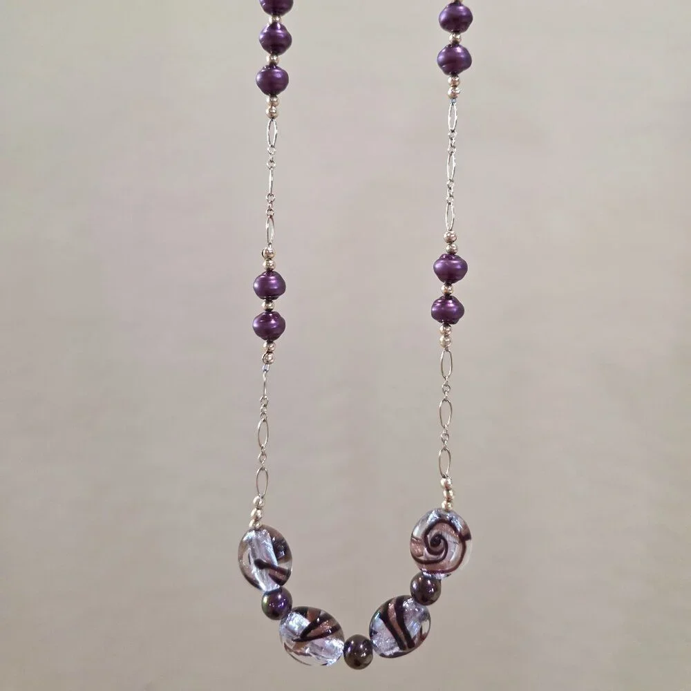 Artisan Peacock Purple Glass Pearl Amethyst Cat Eye Bead 14k / 20 Necklace 21